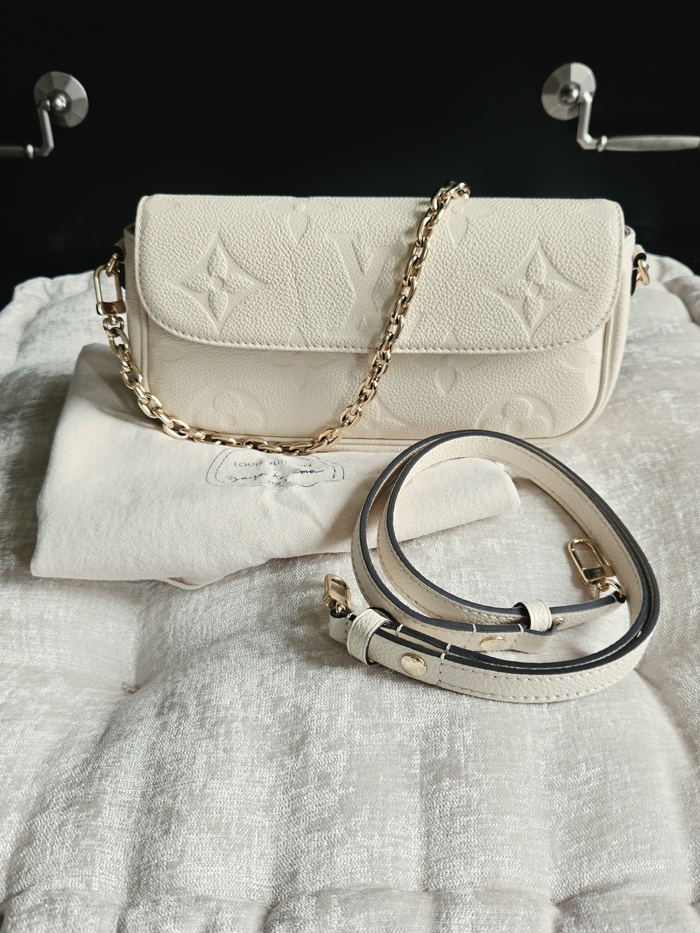Louis Vuitton Cream Monogram Empreinte Chain Shoulder Bag